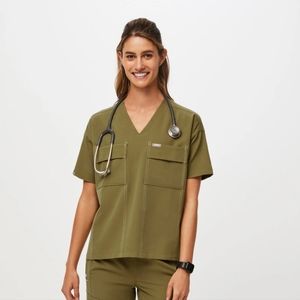 Martini Olive Bello Cargo Scrub Top XS - MARTINI OLIVE